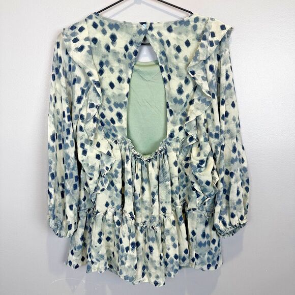 Nwt Entro Green Navy Blouse Womens Size Medium Keyhole Back - Picture 4 of 5